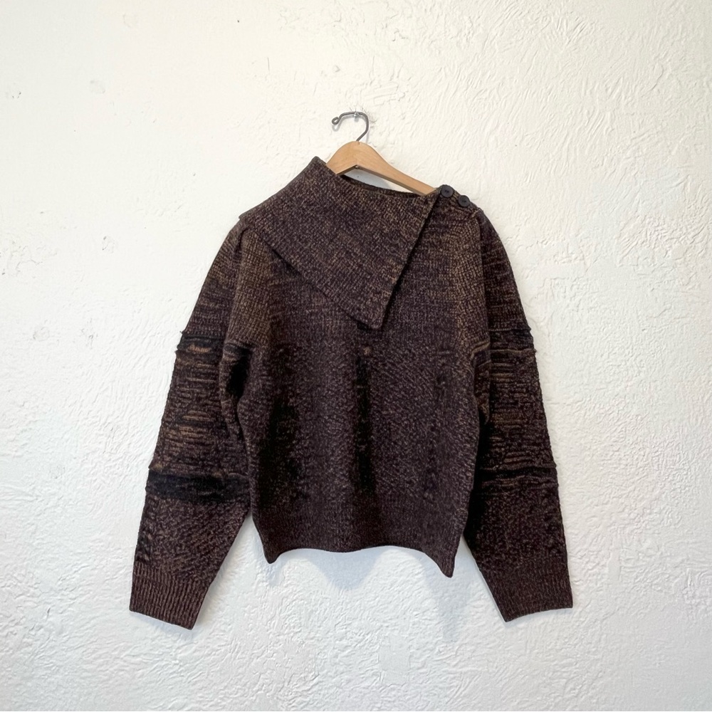 Joie Sweater Wool Brown Navy Blue Neck Large L